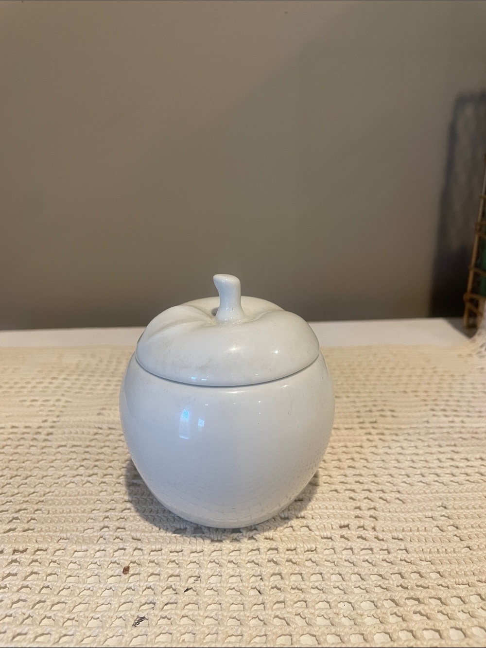White Ceramic Apple Jar with lid